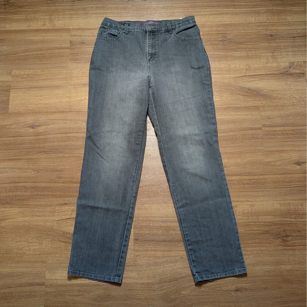 Gloria Vanderbilt Amanda Jeans Womens Size 12 Missy Studs Embroidered Grey Denim